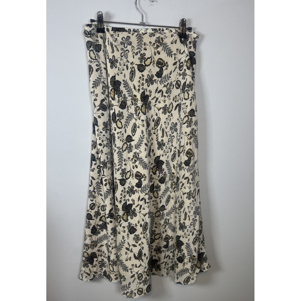 Vintage Y2K Evan‎ Picone Skirt Womens 6 100% Silk Cream Black Floral Neutral
